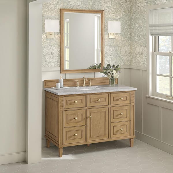 James Martin Vanities Lorelai 48.0 in. W x 23.5 in. D x 34.06 in. H Single Bath Vanity in Light Natural Oak with Jasmine Pearl Quartz Top