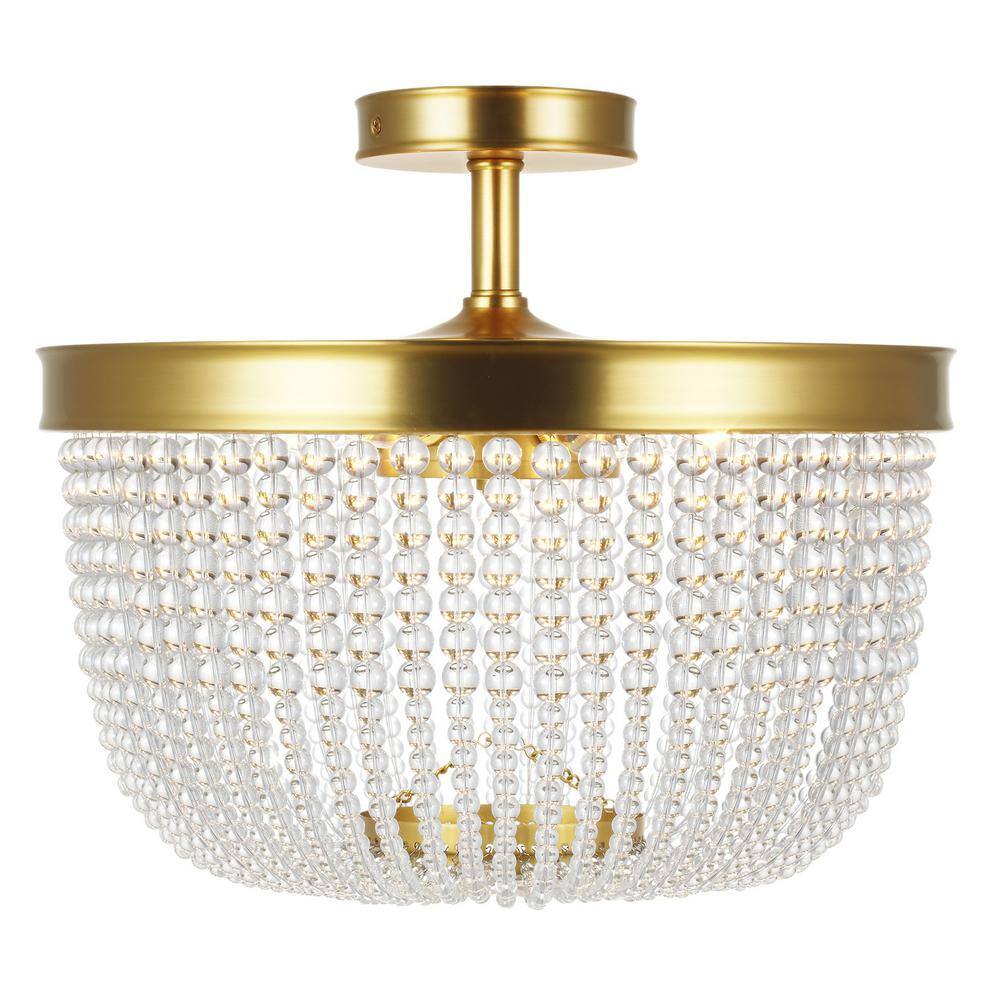 Burnished Brass and Crystal Semi Flush Mount Light