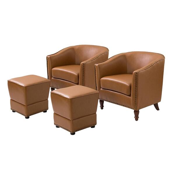 camel leather chair and ottoman