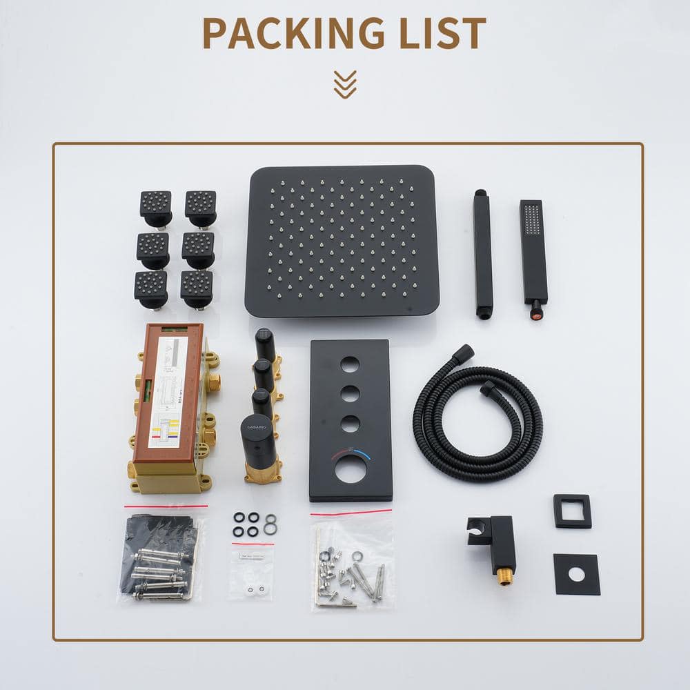 Matte Black Large Square Ceiling Mounted Dual Shower System