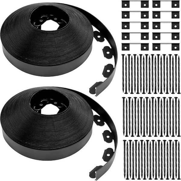 2'' x 200' Plastic Landscape Edging Kit with Spikes and Connectors for Garden, Lawn, and Yard (Black)