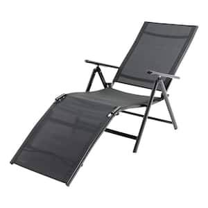 Black Metal Textilene Outdoor Lounge Chaise Folding Reclining Chair with Adjustable Back