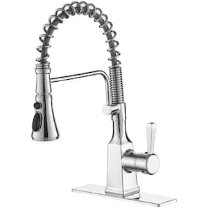 Single-Handle Pull-Down Sprayer 3 Spray High Arc Kitchen Faucet With Deck Plate in Polished Chrome