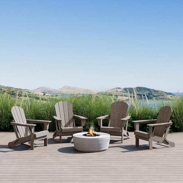 Laguna 4-Pack Fade Resistant Outdoor Patio HDPE Poly Plastic Classic Folding Adirondack Chairs in Weathered Wood