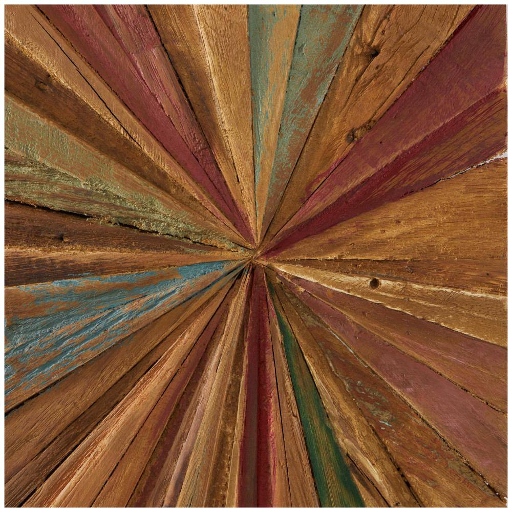 39" x 18" Multicolor Teak Wood Starburst Handmade Radial Wall Decor