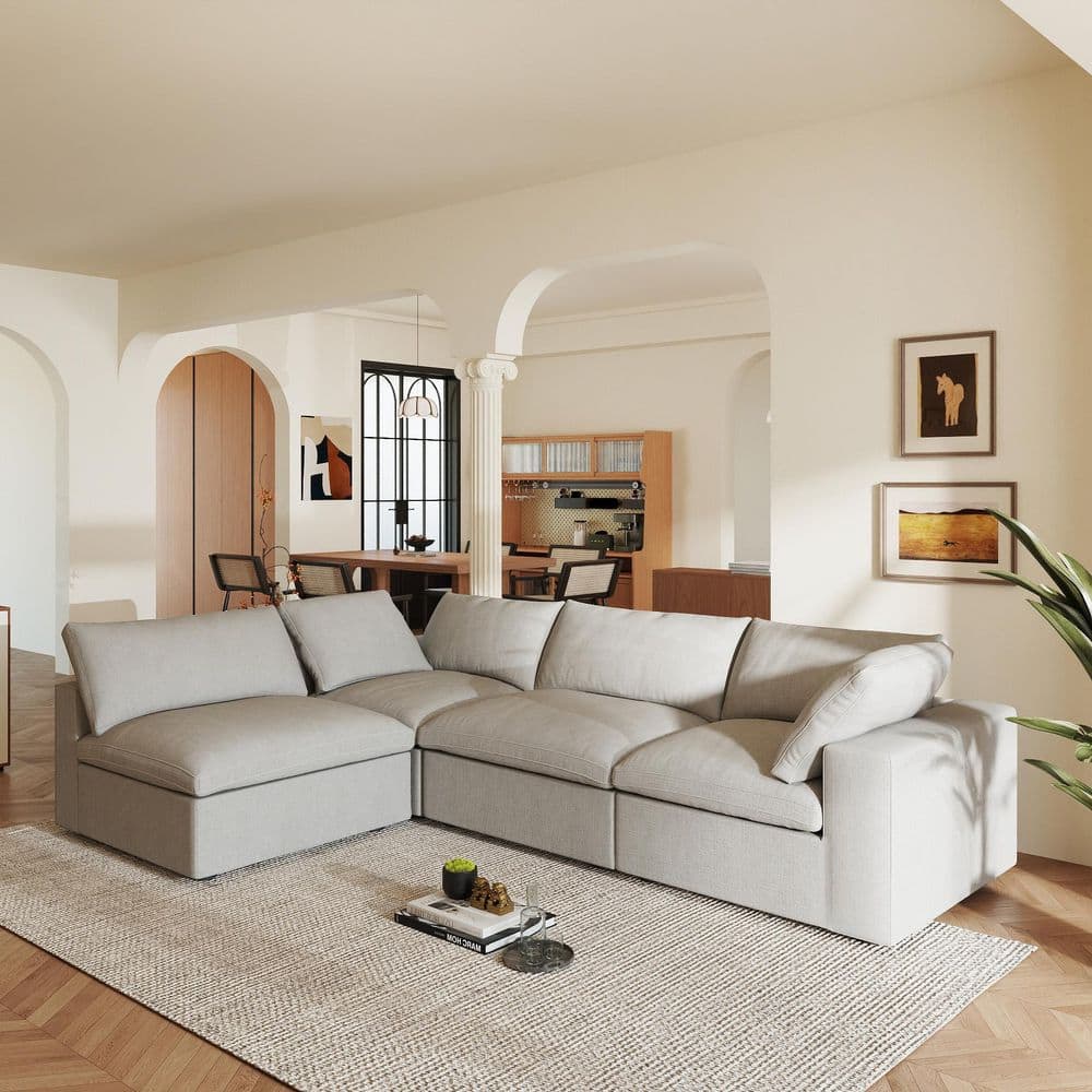 Meridian Furniture Serene Linen Deluxe Cloud Modular Down Filled Overstuffed 119