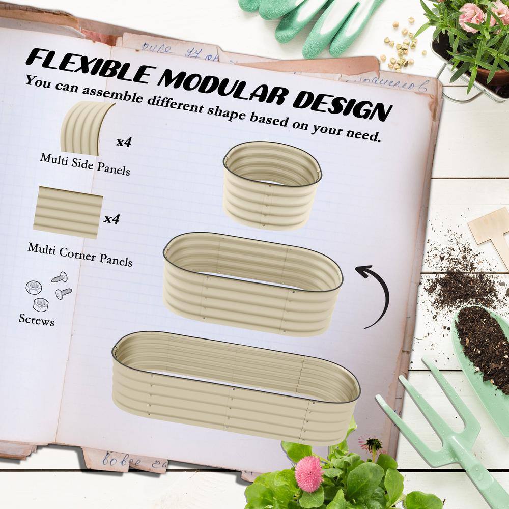 Cream White Galvanized Metal Raised Garden Bed Kit