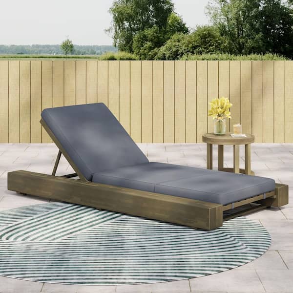 CHRISTOPHER KNIGHT HOME Vantas Outdoor Patio Cushioned Adjustable Chaise Lounge, Acacia Wood, Grey