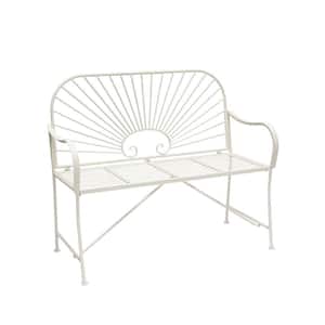 20.5 in.W 2-Person Seating White Metal Sun-Patterned Indoor/Outdoor Patio Bench