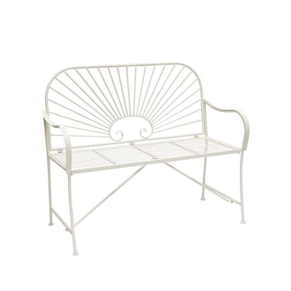 XBRAND 20.5 in.W 2-Person Seating White Metal Sun-Patterned Indoor/Outdoor Patio Bench