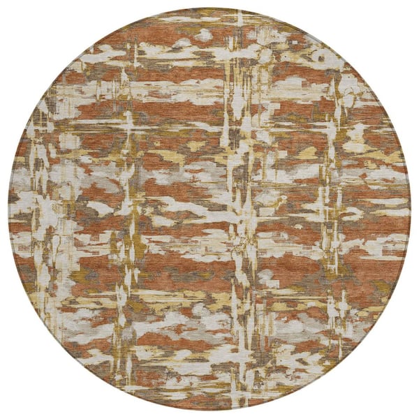 Chantille Machine Washable Indoor/Outdoor Abstract ACN2928 Paprika 8 ft. x 8 ft. Round Rug