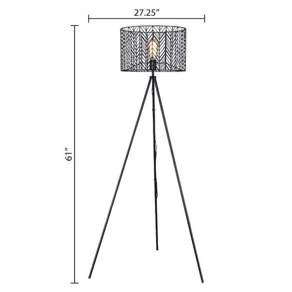 Black Metal Cage Shade Floor Lamp, 61.25 Tripod Floor Lamp