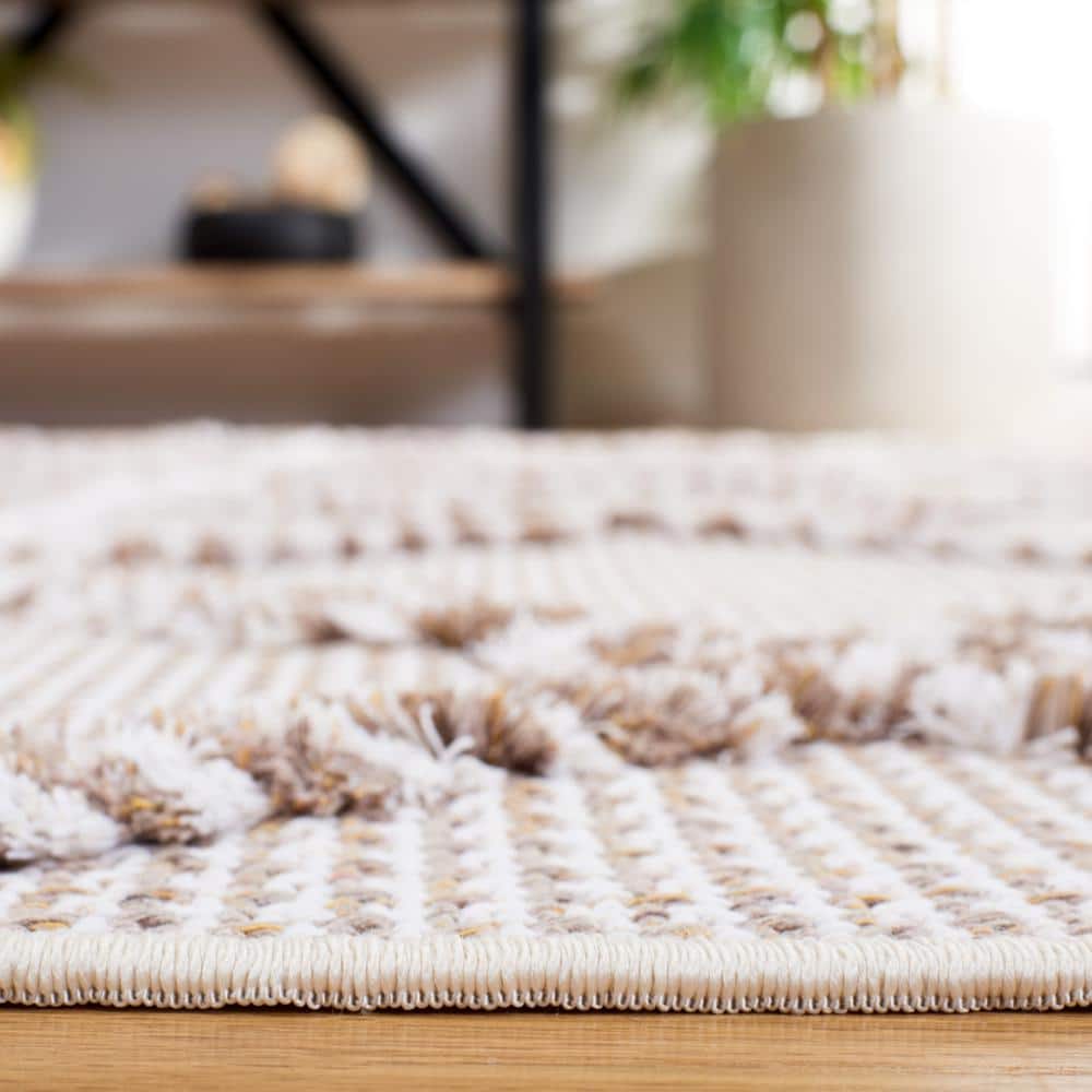 Ivory and Beige Geometric Flat Woven Synthetic Area Rug, 5' x 7'
