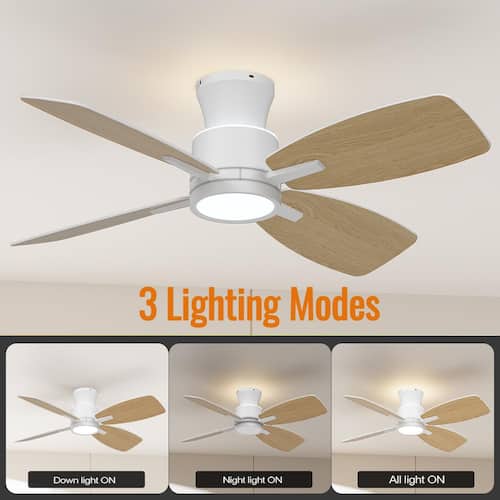 S4 42 in.Indoor White Ceiling Fan with Dimmable LED Light and Bedroom Mood Light, Reversible Quiet DC Motor and 4 Blades Ceiling Fans With Lights