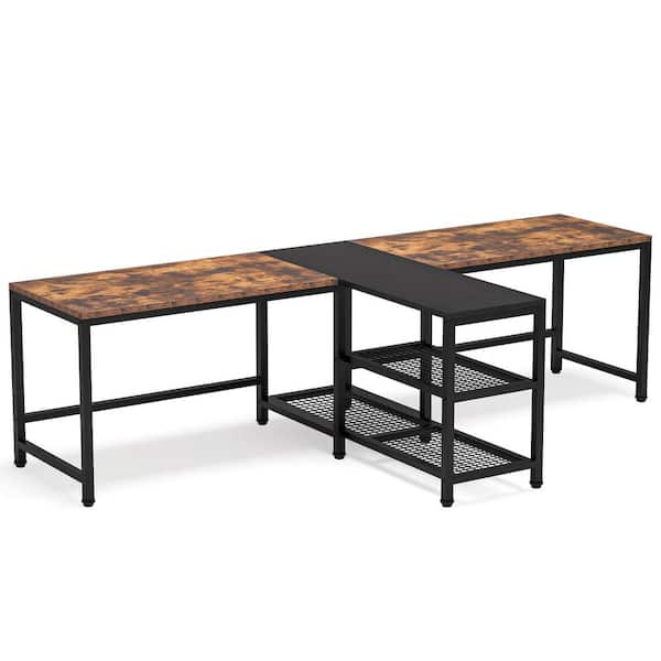 Tribesigns 94.5 inch Two Person Desk with Storage Shelves, Double Computer Office Desk with Splice Board, Extra Long Desk Study Writing Table.