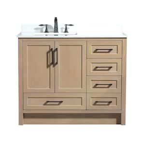 Huntington 42 in x 22 in D x 34.50 in H Bath Vanity in Oak Gray with White Engineered Stone Top with White Basin