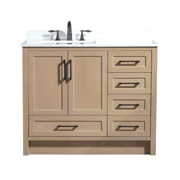 Ari Kitchen and Bath Huntington 42 in x 22 in D x 34.50 in H Bath Vanity in Oak Gray with White Engineered Stone Top with White Basin