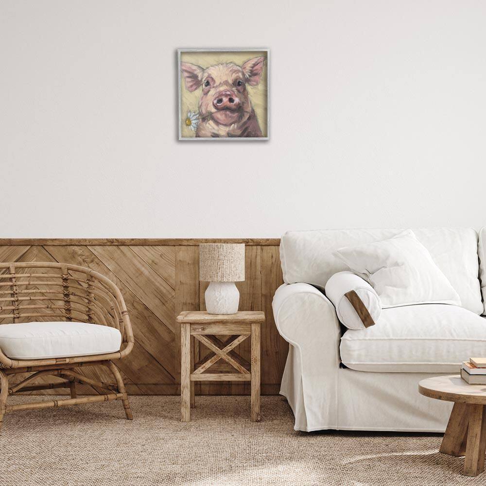 Pig Holding Daisy Sprig by Sara G. Designs Gray Framed Animal Giclee Art Print 17 in. x 17 in. price history on PriceWatchPro