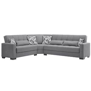 Basics Collection 3-Piece 108.7 in. Polyester Convertible Sofa Bed Sectional 6-Seater With Storage, Gray