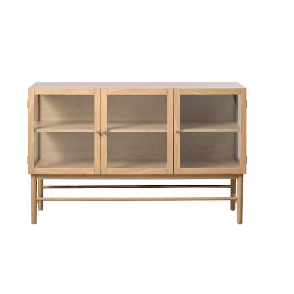 Unbranded Natural Oak Wood 55 in. Sideboard with Glass Panels