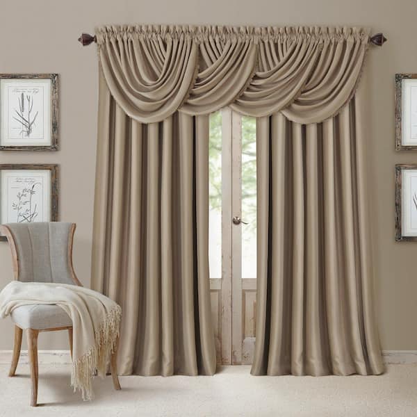 Elrene Taupe Faux Silk Rod Pocket Blackout Curtain - 52 in. W x 108 in. L