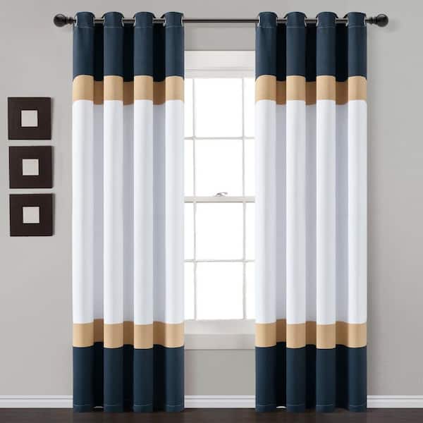 Homeboutique Alexander Color Block Light Filtering Window Curtain Panels Navy Gold 52x84 Set 21t011926 The