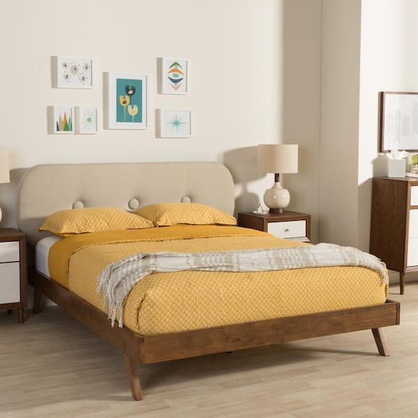 Baxton Studio Penelope Mid-Century Beige Fabric Upholstered Full Size Bed