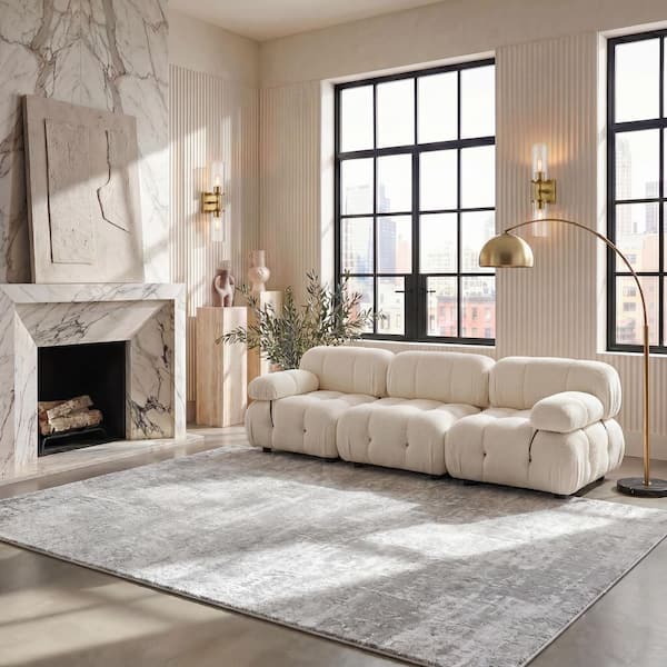 Amelia 11 ft. x 15 ft. Ivory/Stone Gray Abstract Distressed Area Rug
