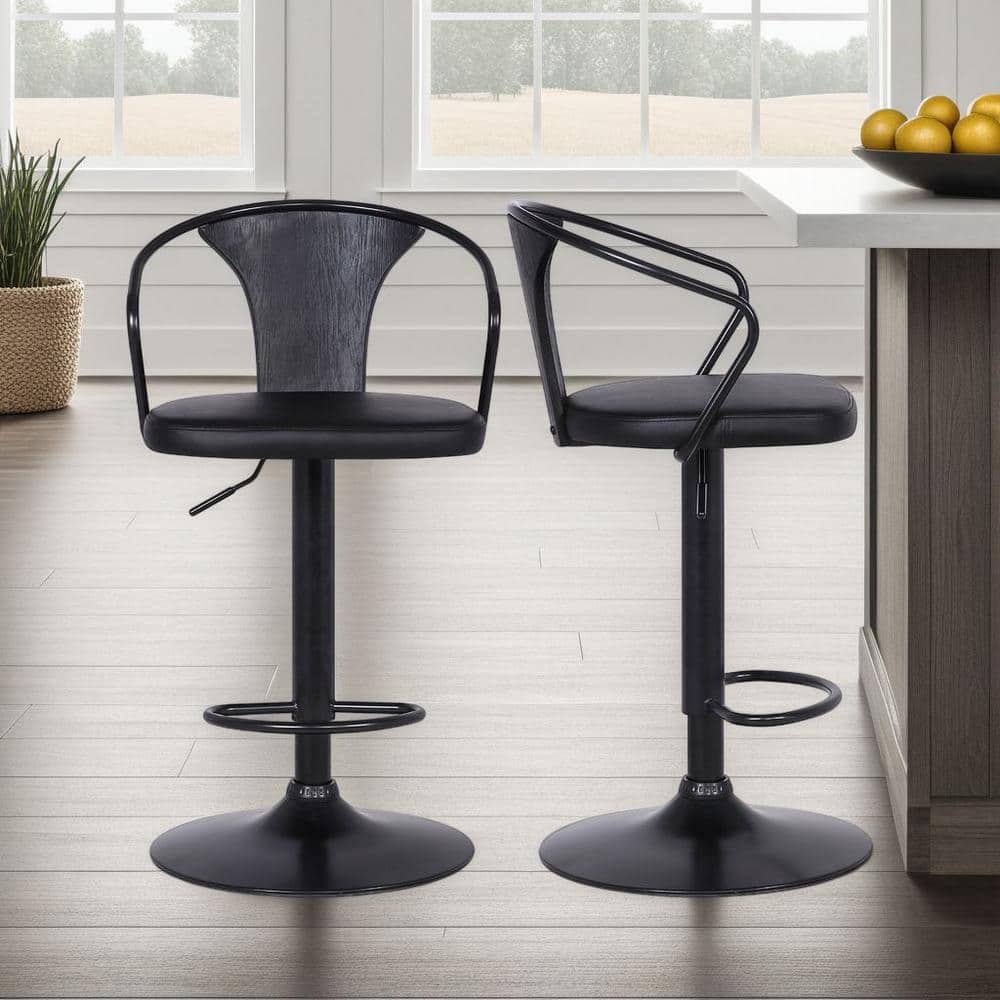 Eagle Contemporary 32 in. Black Brushed Wood Back Adjustable Bar Stool with