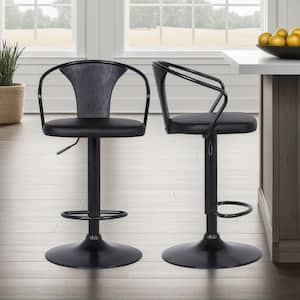 Eagle Contemporary 32 in. Black Brushed Wood Back Adjustable Bar Stool with Black Faux Leather