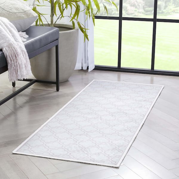 Apollo Lattice Moroccan Trellis Ivory 2 ft. x 5 ft. Runner Machine Washable Area Rug