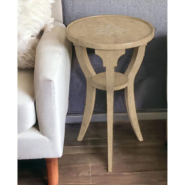 HomeRoots 15.75 in. Beige Round MDF End Table