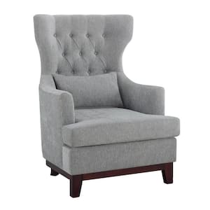 Gray and Brown Polyester Armchair with 1 Lumbar Pillow