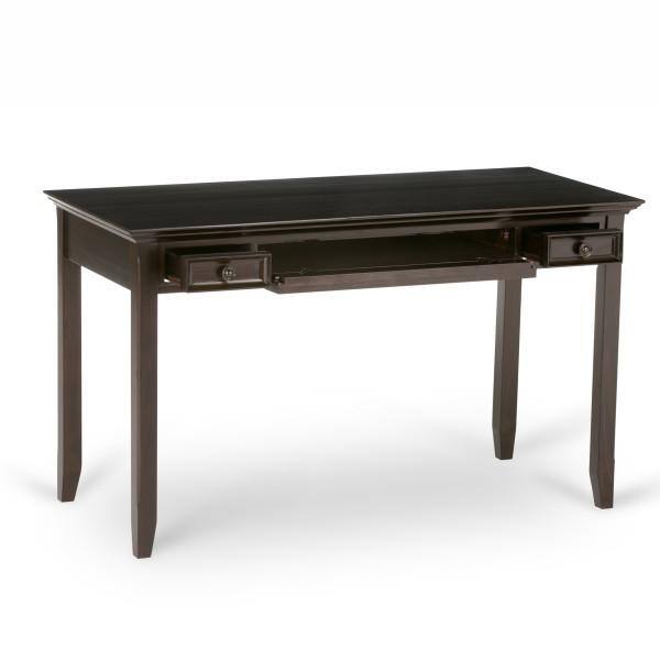 Elegant Hickory Brown Solid Wood Desk with Keyboard Tray and Storage