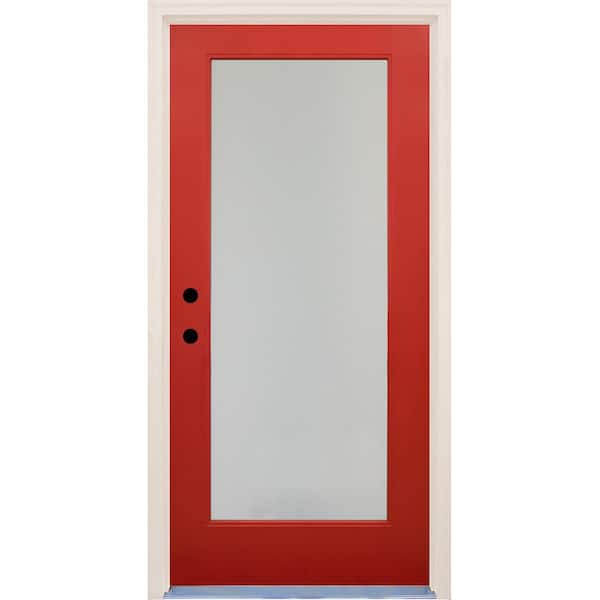 Builders Choice 36 in. x 80 in. Elite Engine Right-Hand Full Lite Satin Etch Glass Contemporary Painted Fiberglass Prehung Front Door