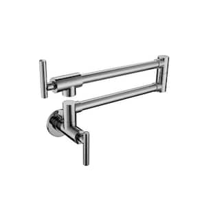 Wall Mounted Pot Filler with Double Handles in Brushed Nickel (Valve Included)