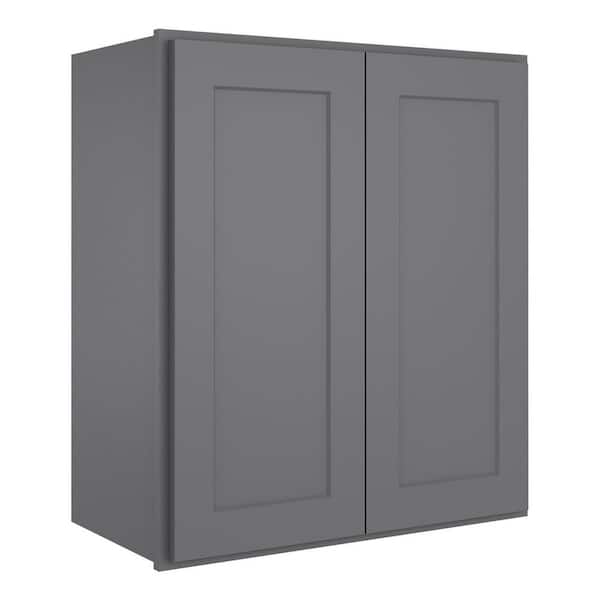33 in. W x 12 in. D x 30 in. H in Shaker Gray Plywood Ready to Assemble Wall Cabinet 2-Doors 2-Shelves Kitchen Cabinet