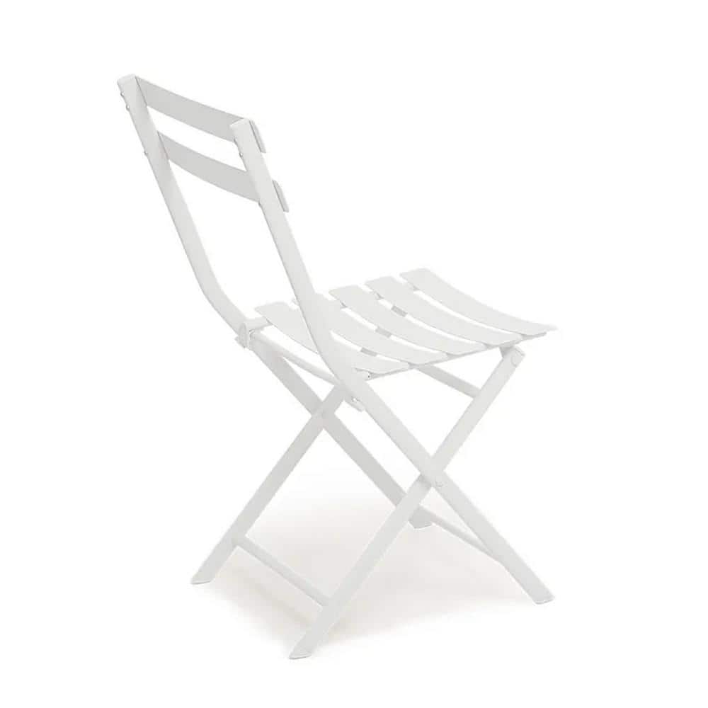 White Foldable Metal Outdoor Dining Chairs, 31.7 in., White, (Set of 2)