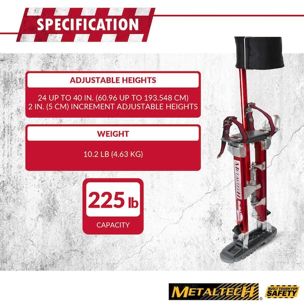 Buildman Grade 24 in. to 40 in. Adjustable Height Red Drywall Stilts Buildman Grade 24 in. to 40 in. Adjustable Height Red Drywall Stilts