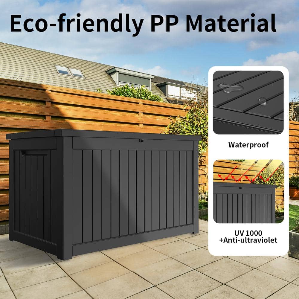 Black 230 Gallon Lockable Plastic Deck Storage Box