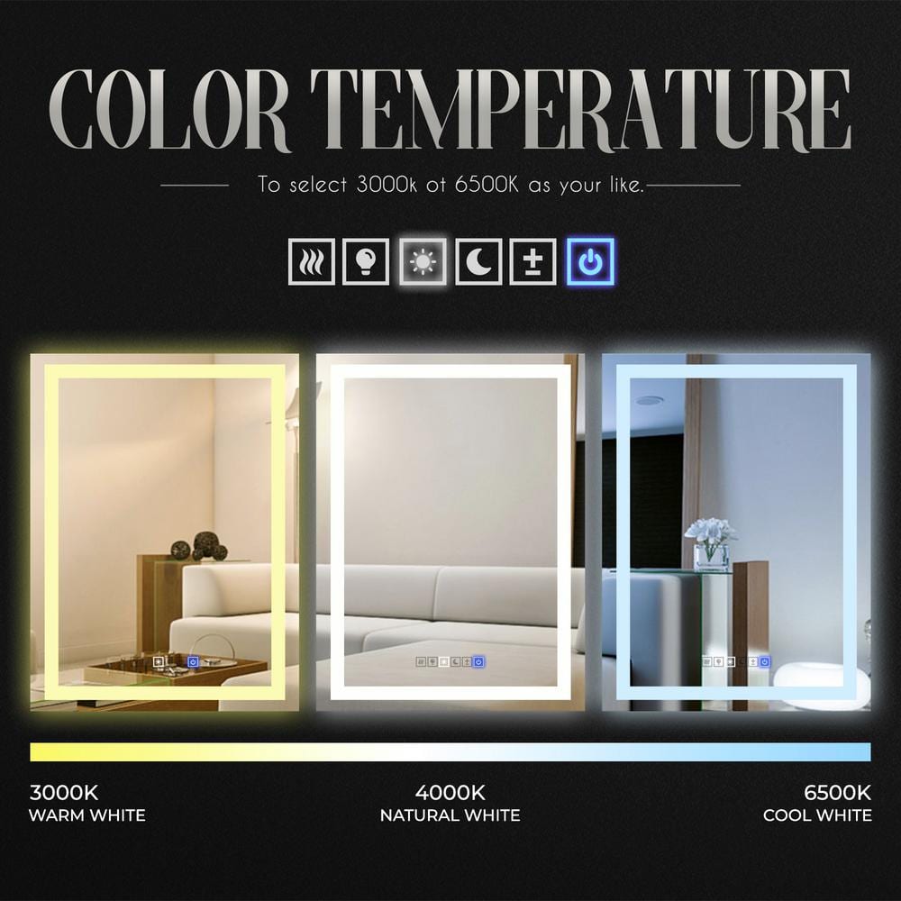 24" x 36" Frameless LED Lighted Rectangular Bathroom Mirror