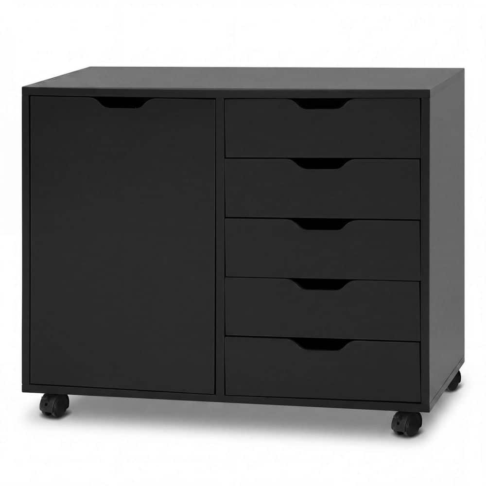 Black 26.0 in. H 5 Drawer Storage Cabinet on Wheels with Multi-Drawer and Adjustable Shelf and Rolling Wheels