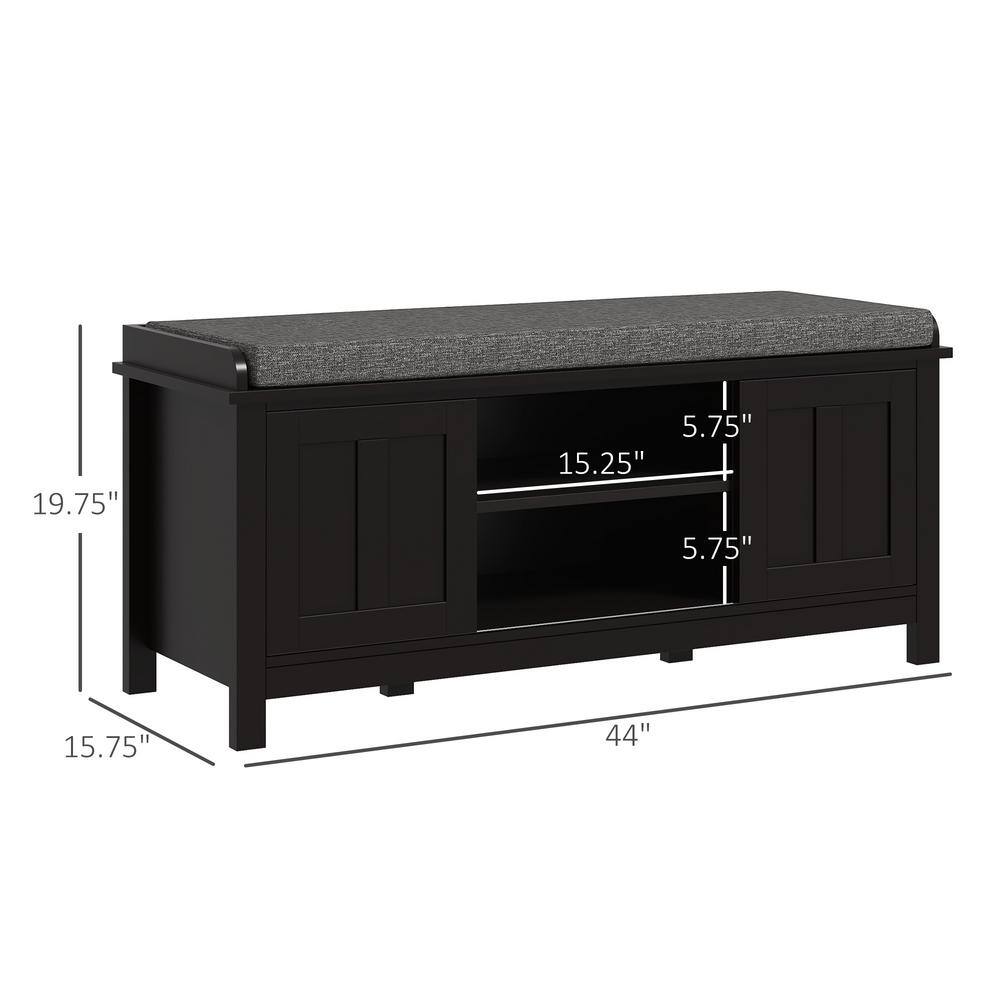 Black Wood Entryway Shoe Storage Bench with Padded Seat