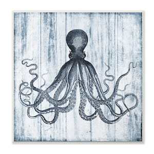 12 in. x 12 in." Blue Distressed Octopus Ocean Animal Illustration" by Piddix Printed Wood Wall Art