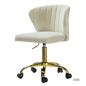 Ilia Modern Velvet up to 35 in. Swivel Adjustable Height Task Chair with Wheels and Channel-tufted Back -Ivory