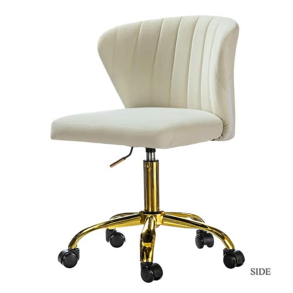 JAYDEN CREATION Ilia Modern Velvet up to 35 in. Swivel Adjustable Height Task Chair with Wheels and Channel-tufted Back -Ivory