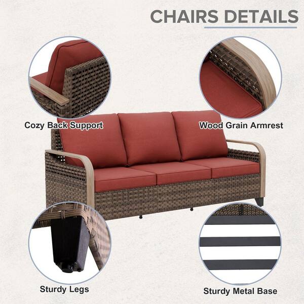 COOS BAY 5-Piece Brown Wicker Outdoor Furniture Set Patio