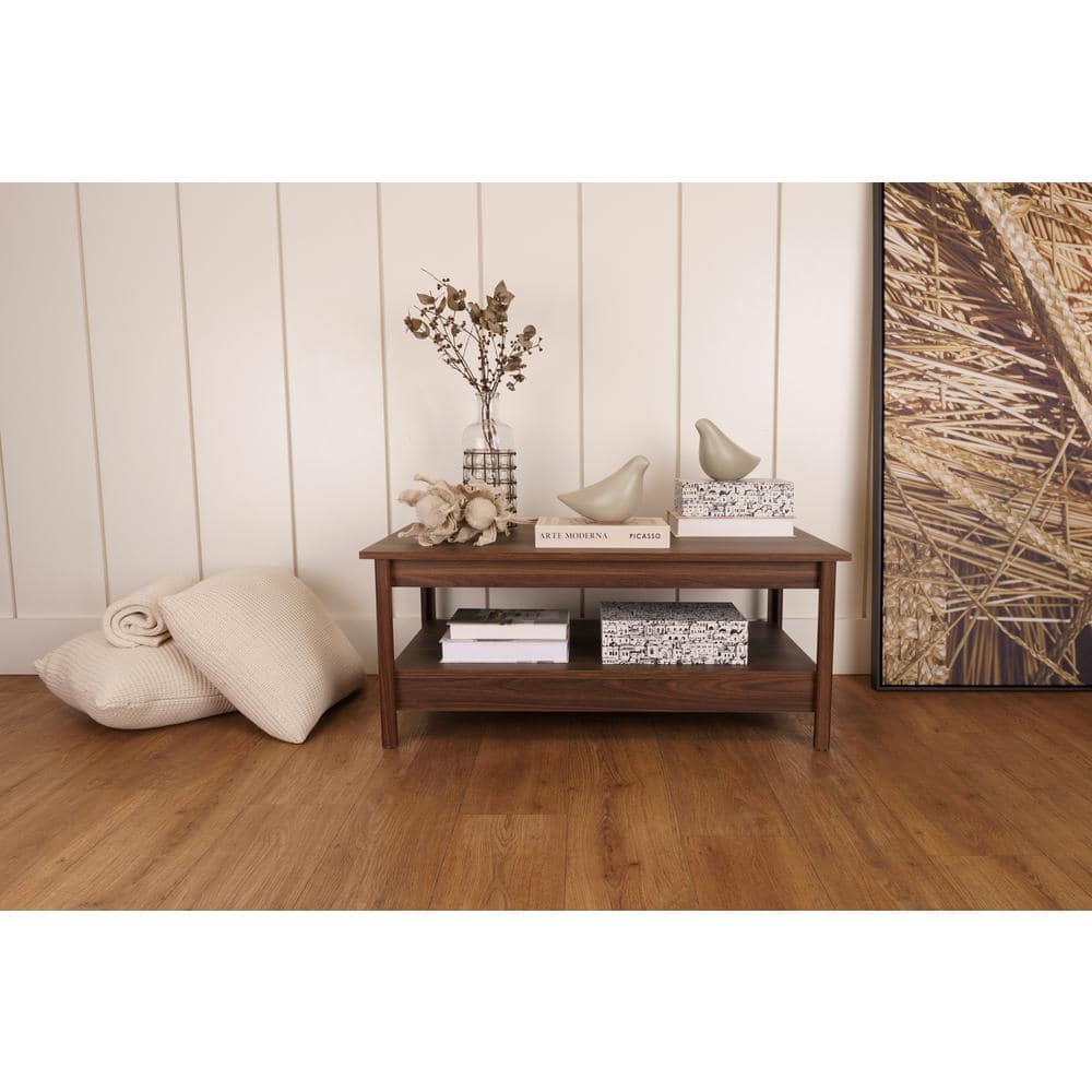 Bertolini Oasis 37 in. Walnut Rectangle Wood Coffee Table with Bottom