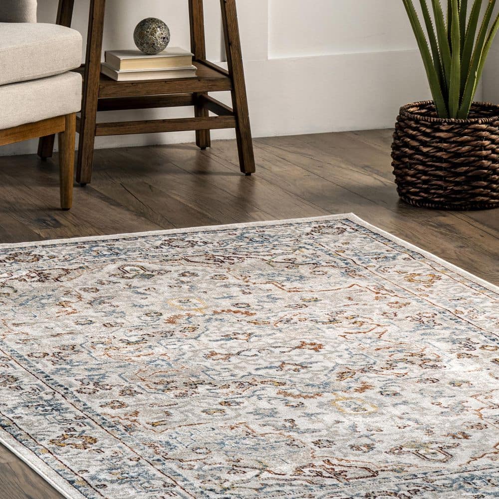 Beige and Multicolor Washable Synthetic 8' x 10' Area Rug
