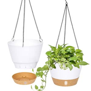 10 in. Dia White Plastic Hanging Basket with Visible Water Level (2-Pack)